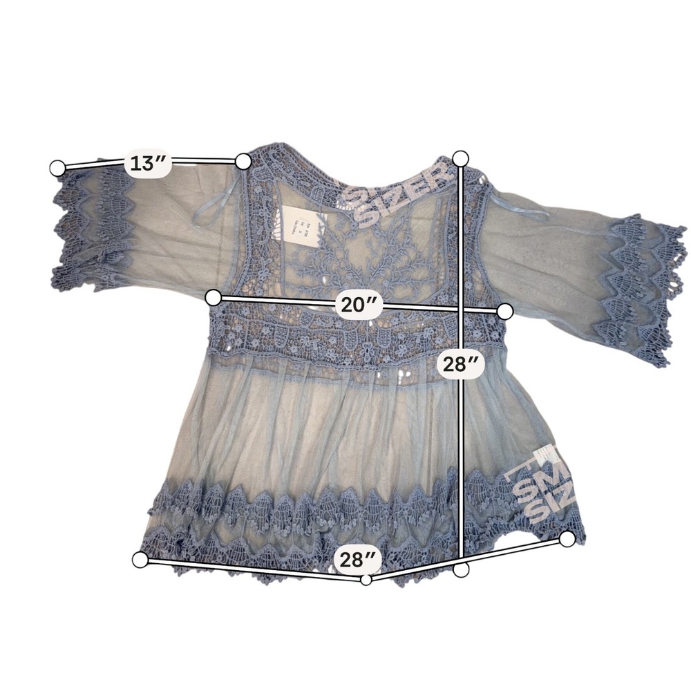 Lace Trim Sheer Tunic Top in Dusty Blue - Fits Like 1X!!! - Picture 11 of 11
